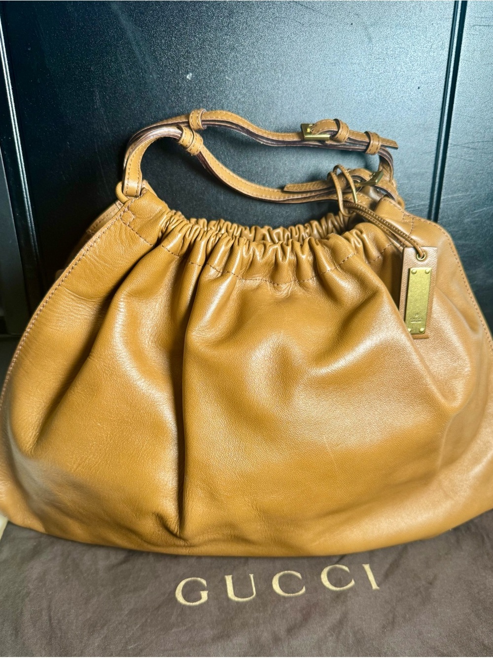Gucci Tan Leather Gathered Shoulder Bag